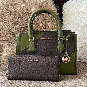 Michael Kors satchel and continental wallet bundle